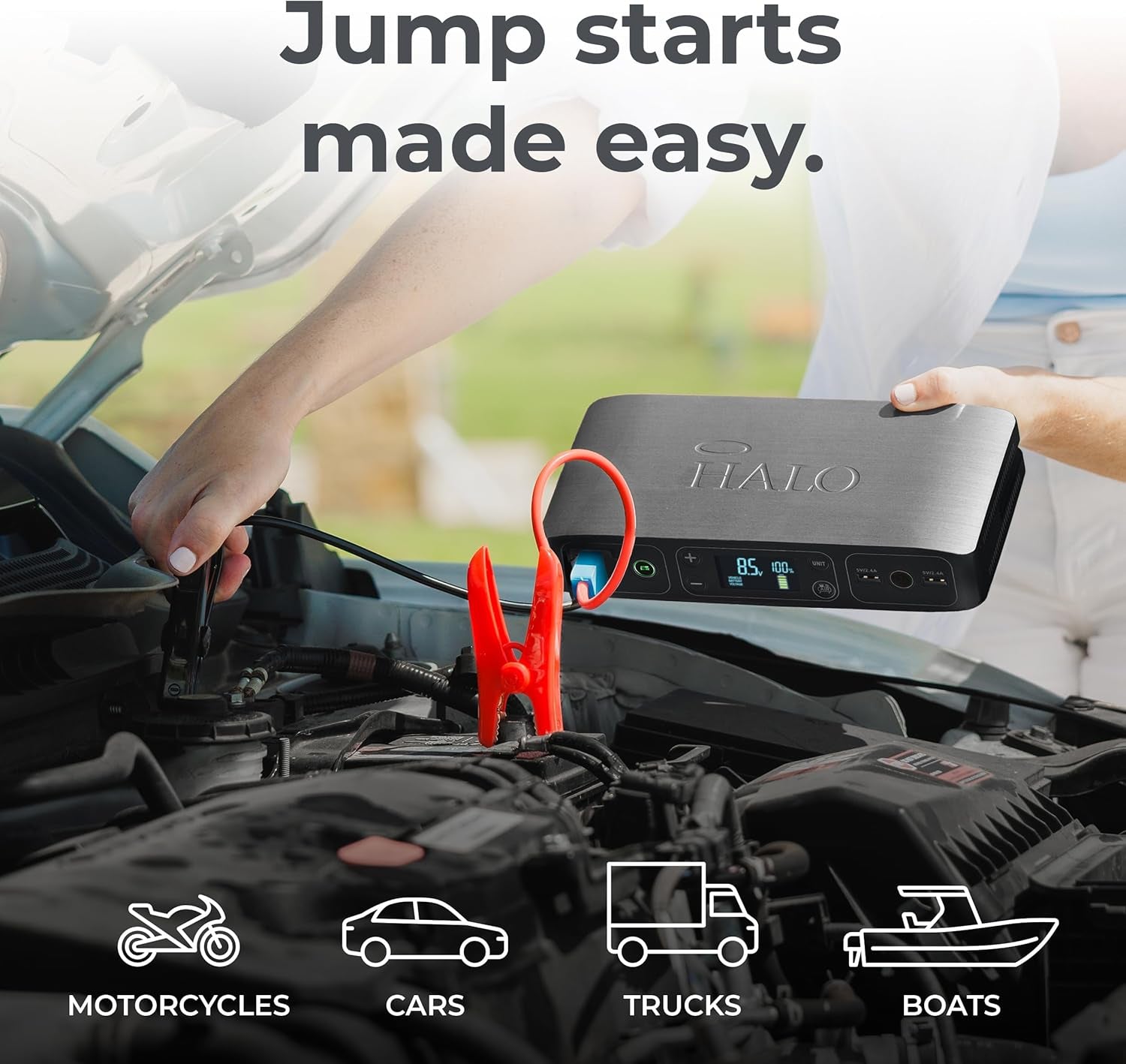 Bolt Air 58830 Portable Car Battery Jump Starter | 100 PSI Air Compressor, 58.8Wh USB Power Bank, Emergency Floodlight & Charger, Jumps Cars Suvs & Trucks, Inflates Tires, TSA Approved — Gray