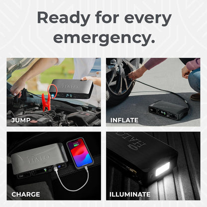 Bolt Air 58830 Portable Car Battery Jump Starter | 100 PSI Air Compressor, 58.8Wh USB Power Bank, Emergency Floodlight & Charger, Jumps Cars Suvs & Trucks, Inflates Tires, TSA Approved — Gray