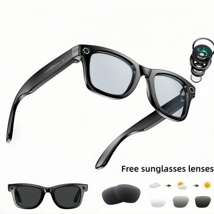 Smart AI Camera Glasses with 8MP Photochromic Lenses ,Button Touch Adjustment for Travel Outdoor Adventures Hands-Free Photography 160+Languages Real-Time Translation Bluetooth Wireless Wearable Video Recording UV Protection ,Black Friday & Cyber Monday