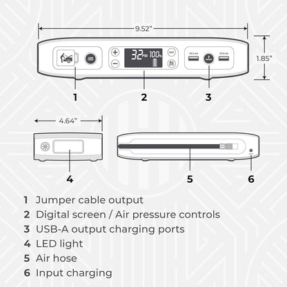 Bolt Air 58830 Portable Car Battery Jump Starter | 100 PSI Air Compressor, 58.8Wh USB Power Bank, Emergency Floodlight & Charger, Jumps Cars Suvs & Trucks, Inflates Tires, TSA Approved — Gray